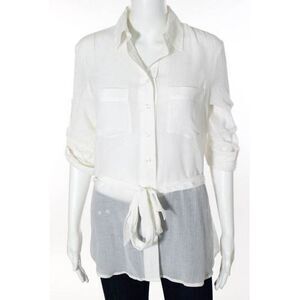 CLUB MONACO Ivory Cotton Silk Folded Collar Button Front Top Sz M